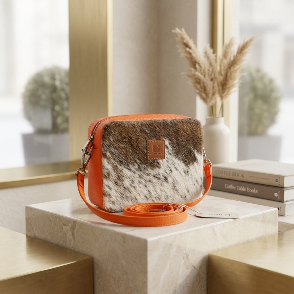 Cowhide Box-Style Crossbody Purse