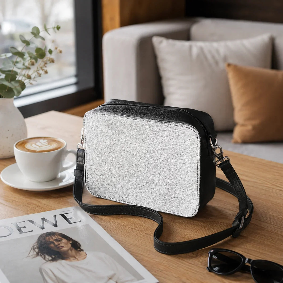 Cowhide Box-Style Crossbody Purse