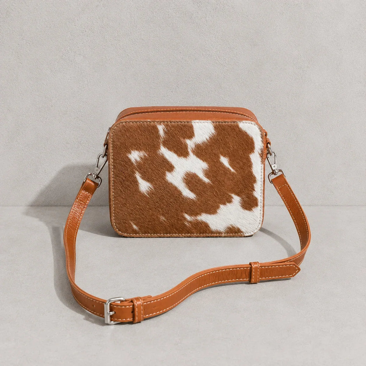 Cowhide Box-Style Crossbody Purse