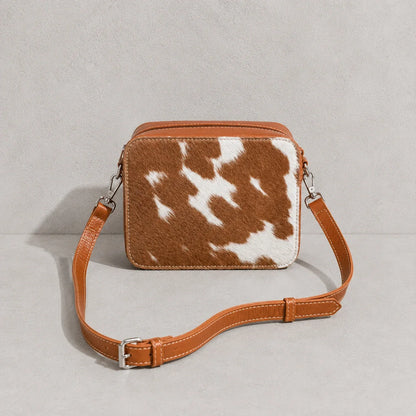 Cowhide Box-Style Crossbody Purse